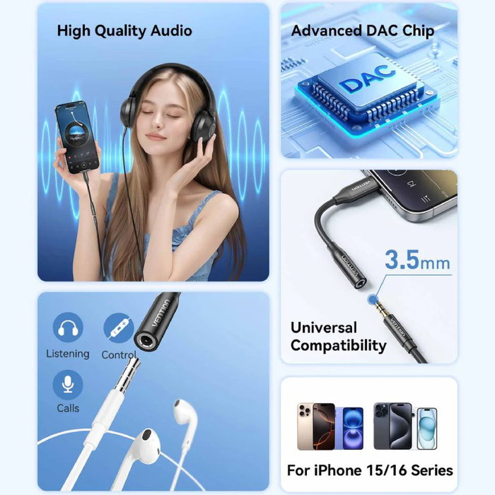 Vention Adaptador de Audio USB-C Macho a Jack 3.5 mm Hembra BIIBA Negro